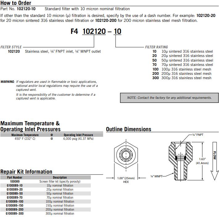 GO Regulator 过滤器 F4 102120